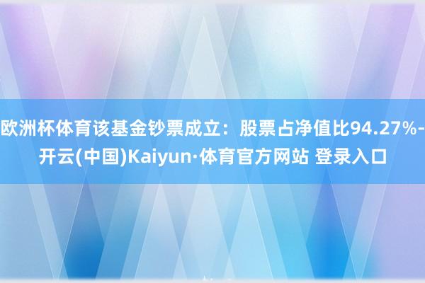 欧洲杯体育该基金钞票成立：股票占净值比94.27%-开云(中国)Kaiyun·体育官方网站 登录入口